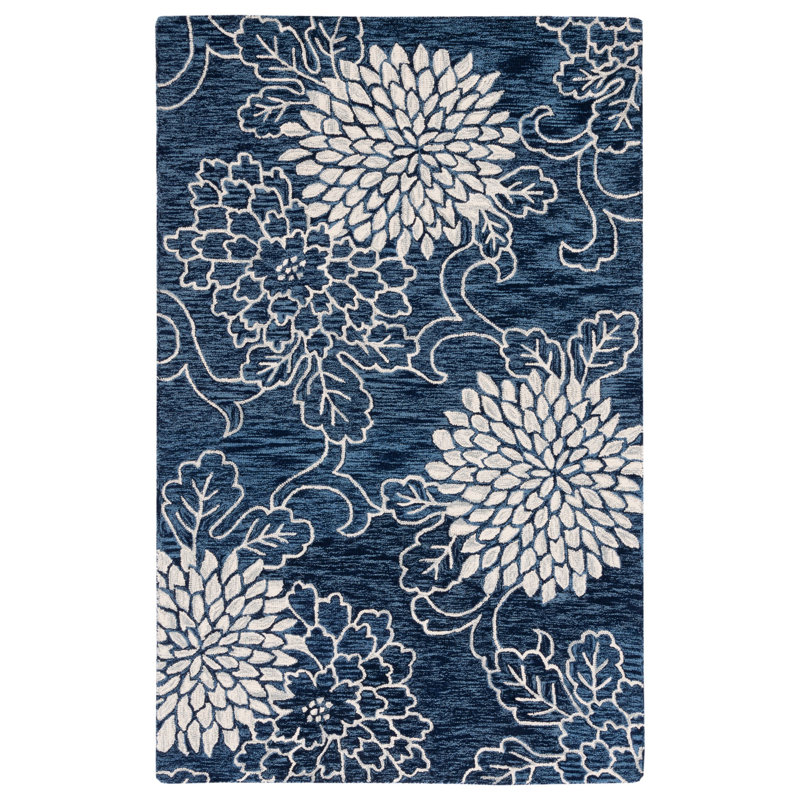 Tapis bleu marine / ivoire Jardin 602, Rectangulaire 3 pi x 5 pi