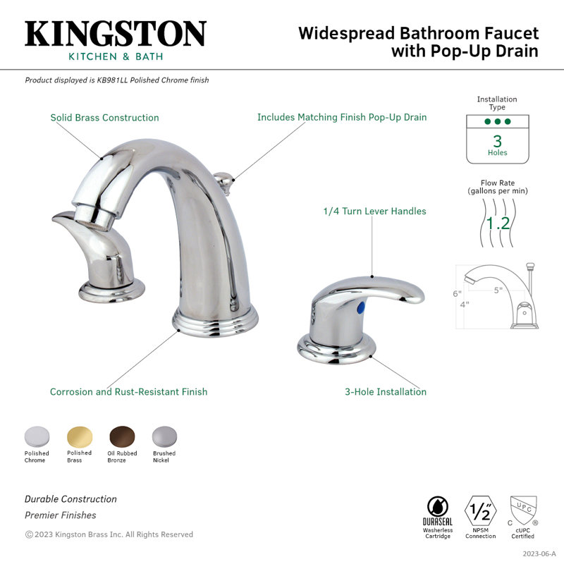 Kingston Brass Magellan Two-Handle 3-Hole Deck Mount Widespread Bathroom Faucet with Retail Pop-Up Drain, Oil Rubbed Bronze