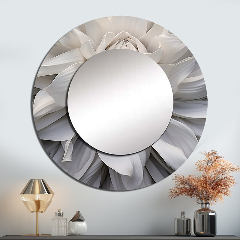 Serene Flower petals dreamscape - Flowers Wall Mirror, Traditional Round Decorative Mirror, Printed Metal Art, 29" x 29"