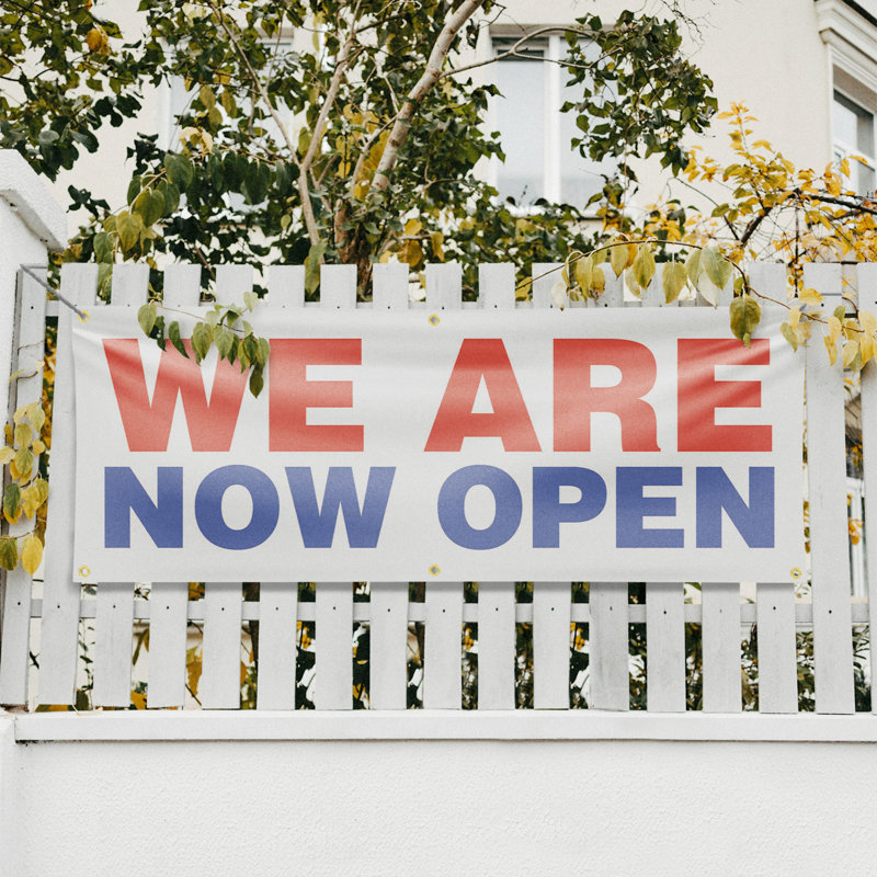 Enseigne de bannière We We Now Open 24 po x 72 po