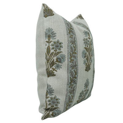Fabdivine Morpankh Bordar Handmade Block Print Linen Pillow Cover Natural Fabric Home Accent-14x14 Inch