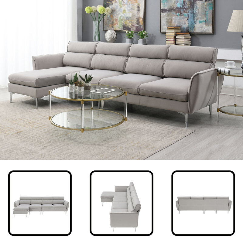 Canapé et chaise longue réversible Behka, 100 % polyester gris, Argent