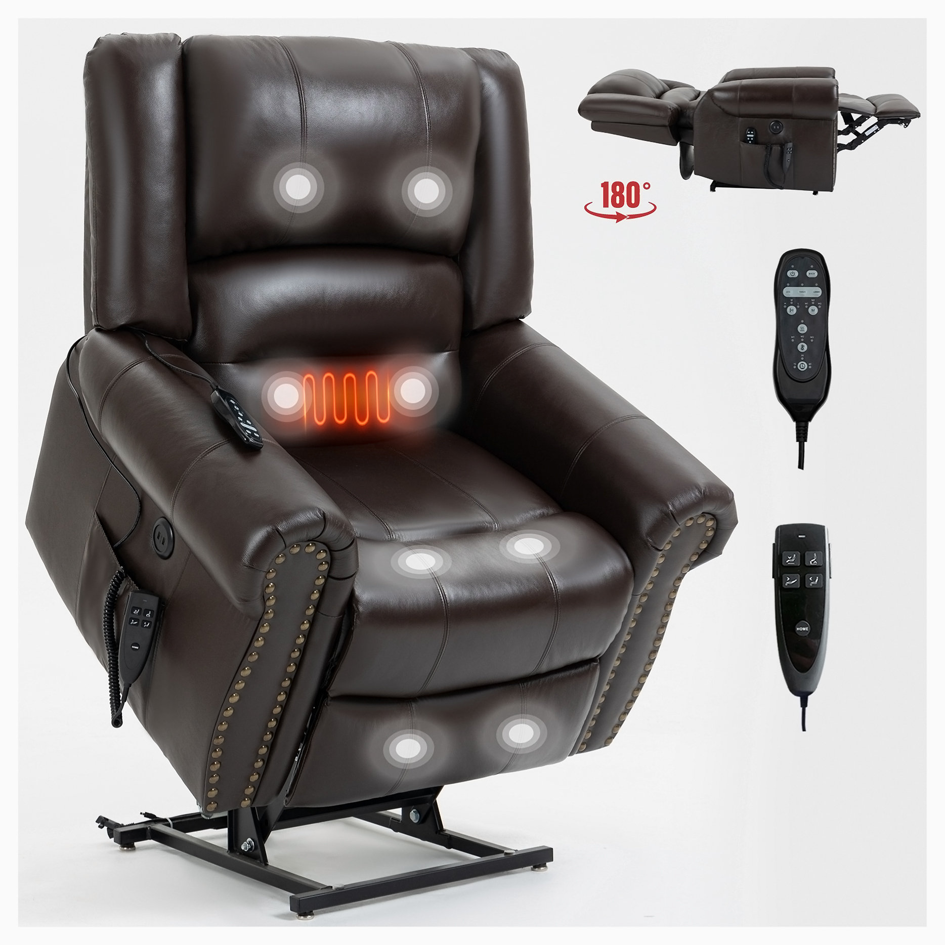 Latitude Run® Power Lift Recliner Chair Heat Massage Dual Motor ...