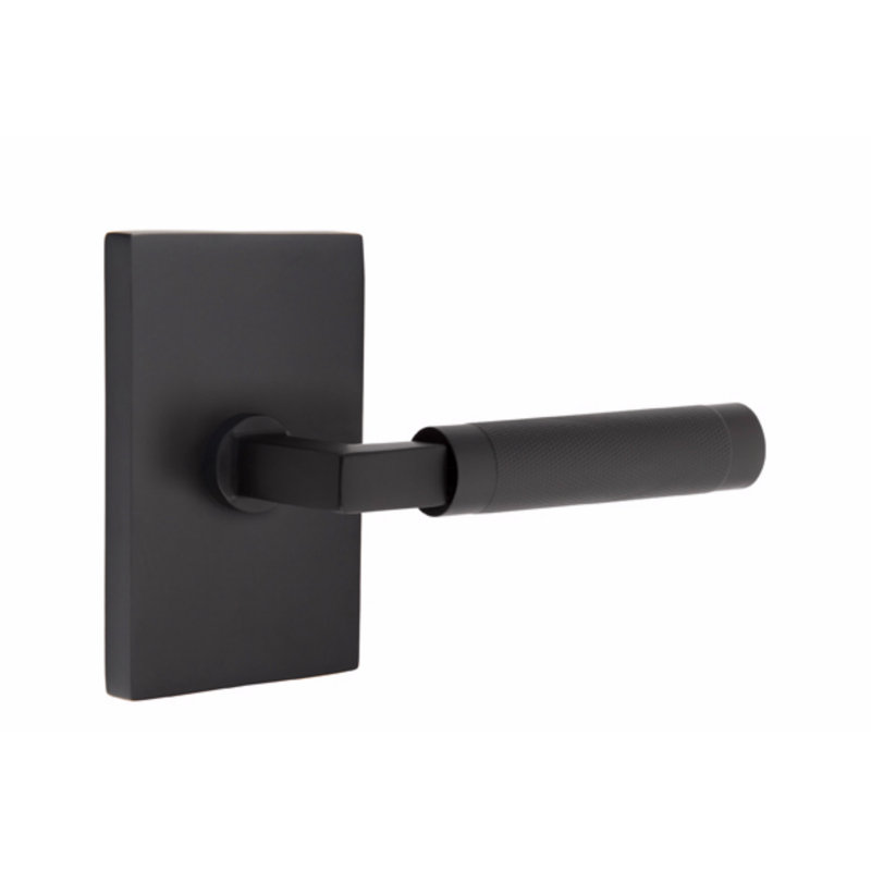 Ensemble de faux levier Emtek avec rosette rectangulaire moderne et levier moleté en forme de L carré