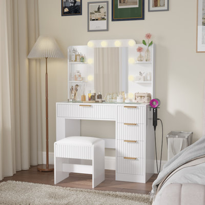 Ensemble coiffeuse avec miroir lumineux