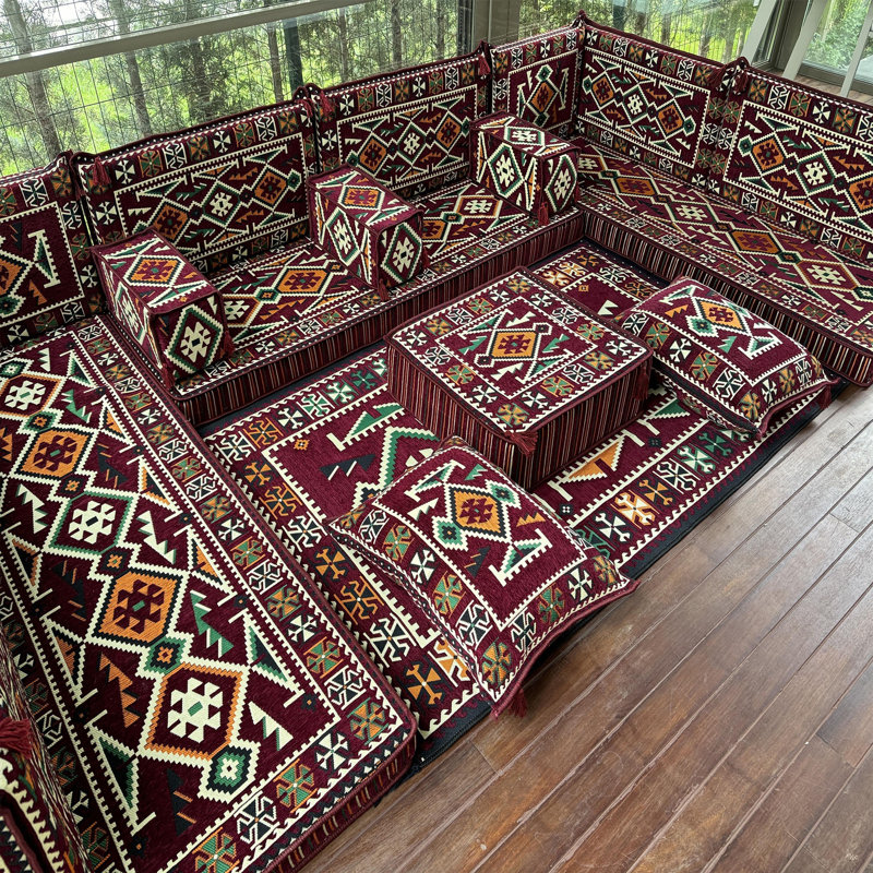 Repose-pieds modulaire d'inspiration rétro Kilim, Mauve