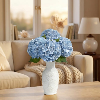 3 pcs Real Touch Artificial Hydrangea Flowers 3D Latex Pet Safe Waterproof Lifelike Blue Wedding Decor