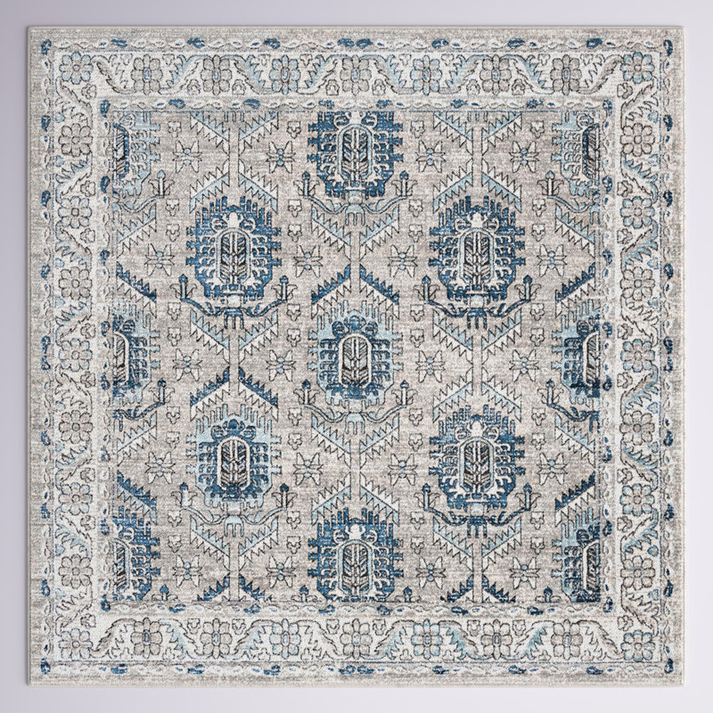 Tapis gris / ivoire / bleu Weingartner, Carré 10 pi