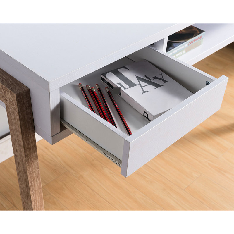 Bureau blanc avec tablette cachée pour organiser les objets, le tiroir et / ou la prise de courant, port de charge