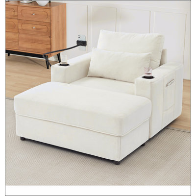 Modern Style Armchair 42.5" Chaise Lounge Sofa Couch with a Movable Storage Ottoman, Two USB Ports, Two Cup Holders, a Phone Holder and Side Pockets f by Ivy Bronx