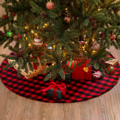 Jupe d'arbre de Noël à motif écossais Buffalo - rouge et noir