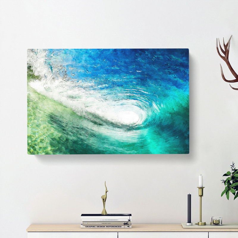 Within the Wave in Blue & Green - Wrapped Canvas Painting Print, 50cm H x 76cm W x 3cm D