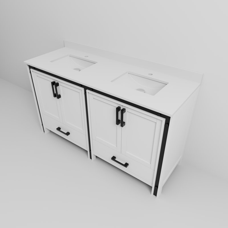 Ziva 60-Inch White Double Sink Freestanding Bathroom Vanity with Quartz Top