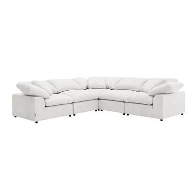 Canapé modulaire 5 pièces, l 44,97 po Profondeur, mousse et plumes 6 modulaires en lin, accoudoir coussiné, l 45 po x l 38 po
