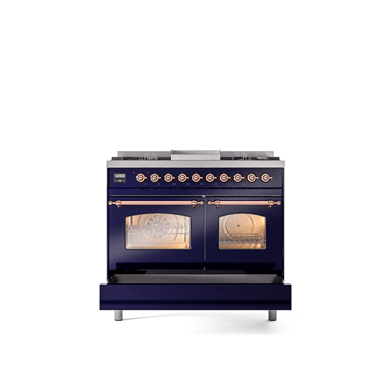 ILVE Nostalgie II 40 in Dual Fuel Range, Liquid Propane, Midnight Blue/Copper