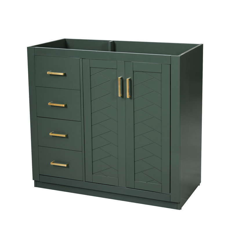 Ensemble de meuble-lavabo autoportant avec cadre en bois massif 36 po, 3 tiroirs et portes à fermeture douce, Green