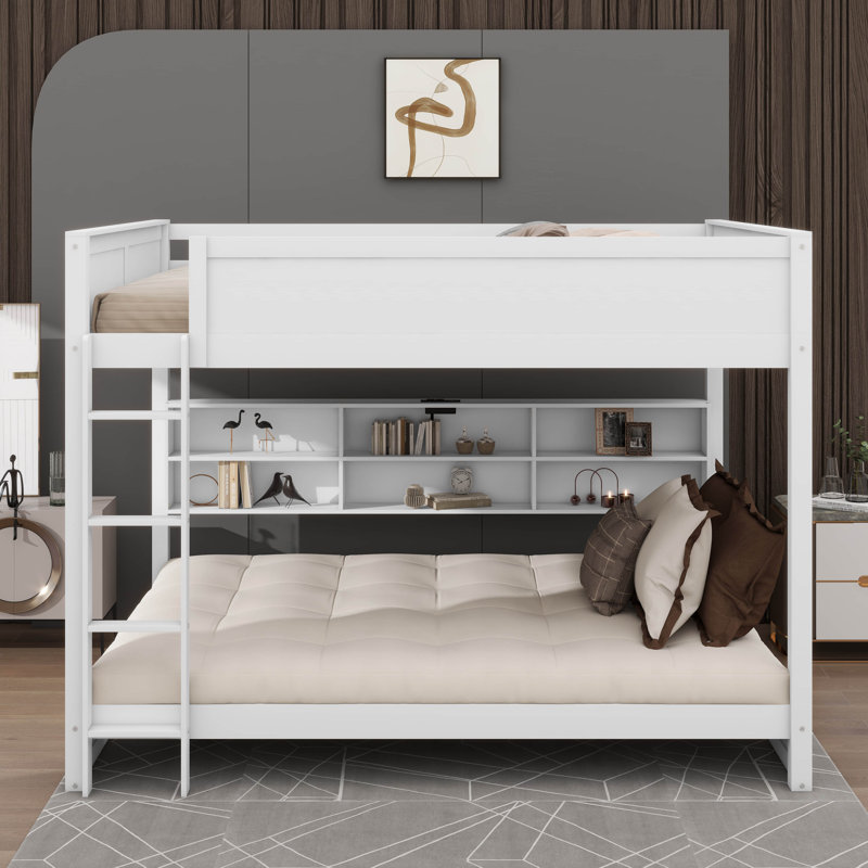 Queen-Sized Over-Queen Bunk Bed Featuring USB Ports And Storage Compartments, White