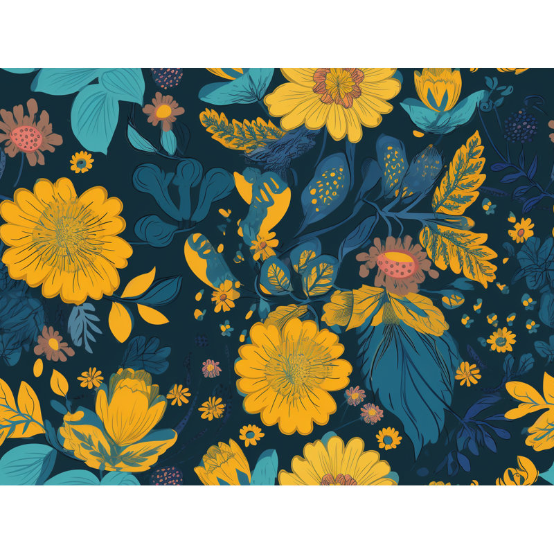 Machine Printed Comforter, Twin Extra Long Comforter, Blue/Yellow Floral