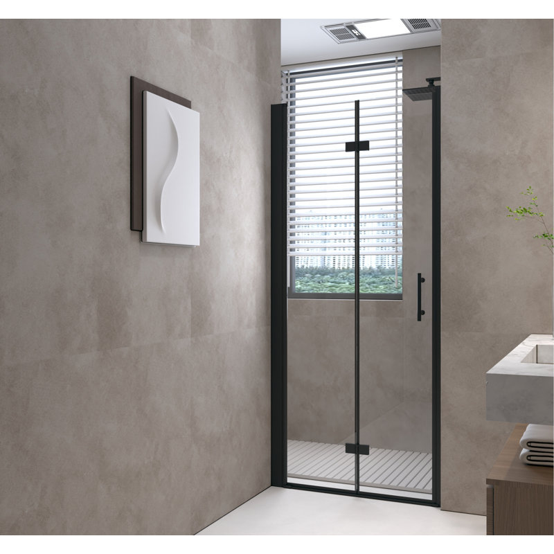Porte de douche pliante 36 po x 72 po, cadre en verre trempé 1/4 po (6 mm), film antidéflagrant