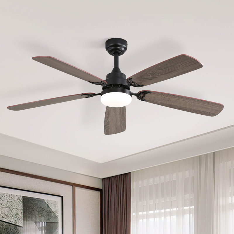 132cm Modern Dual-purpose Ceiling Fan Light with Remote Control, Black, Walnut/Oak