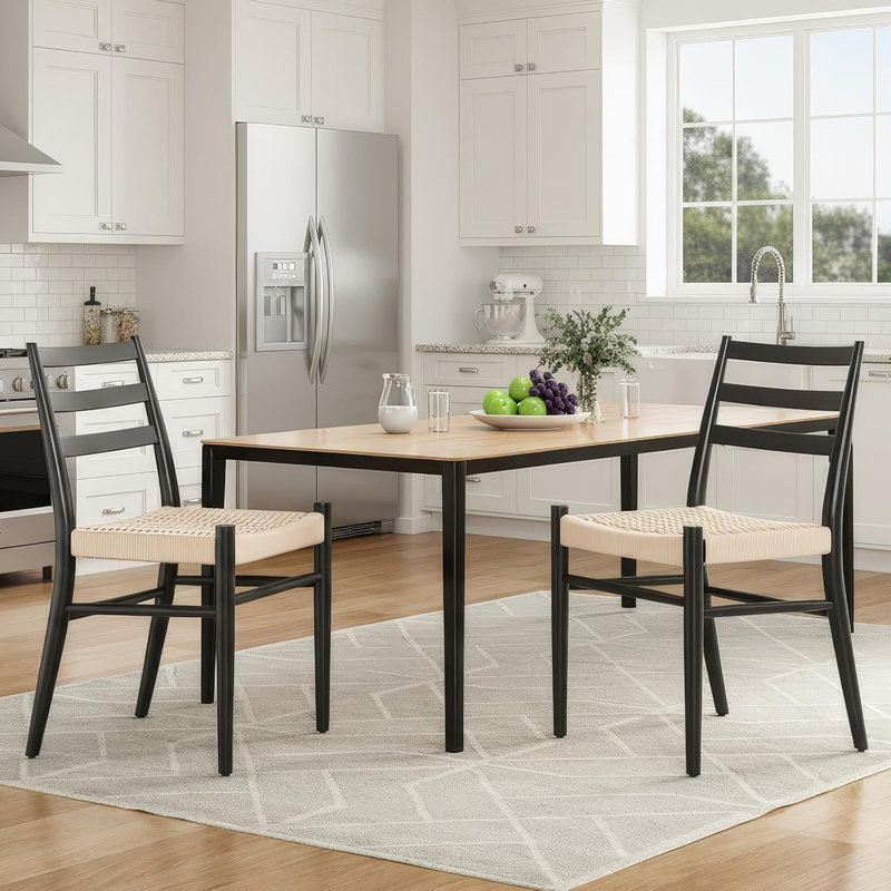 Ensemble de 2 chaises de salle à manger, Beige/noir