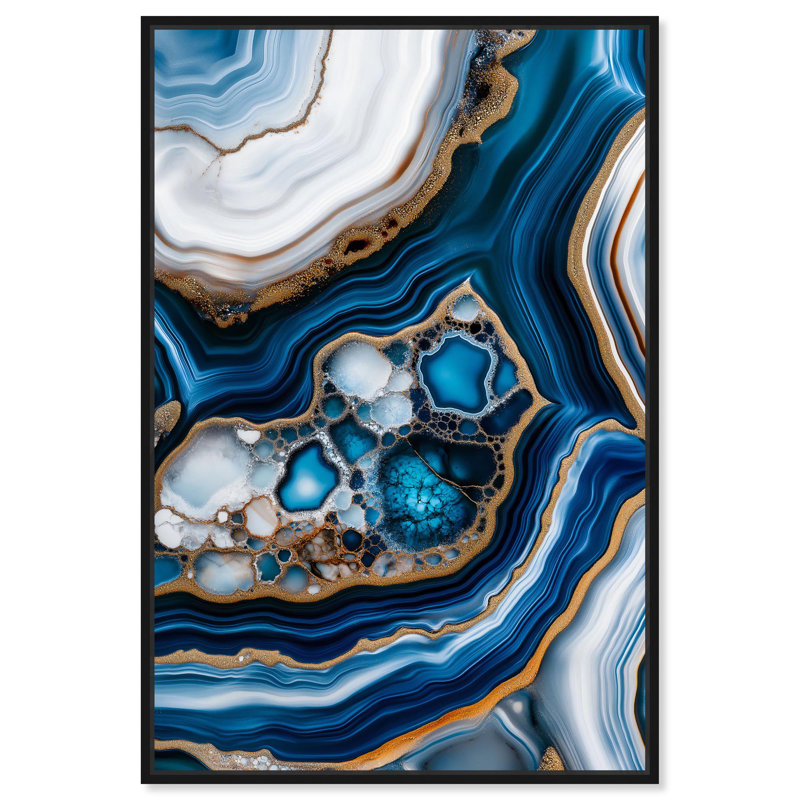 «Azure Alveoli II», art mural géode bleue par , Cadre flottant noir, H 16 po x l 11 po