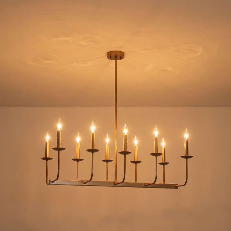 Lustre linéaire à 10 lumières de style bougie pour îlot de cuisine, Laiton