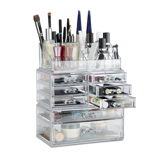 skin care organizer,Makeup Desk Organizer With Drawers,Countertop Organizer  for Cosmetics,Vanity brush with Holder for Lipstick, Brushes, Eyeshadow,  and Jewelry Desktop Finishing Dresser (White)