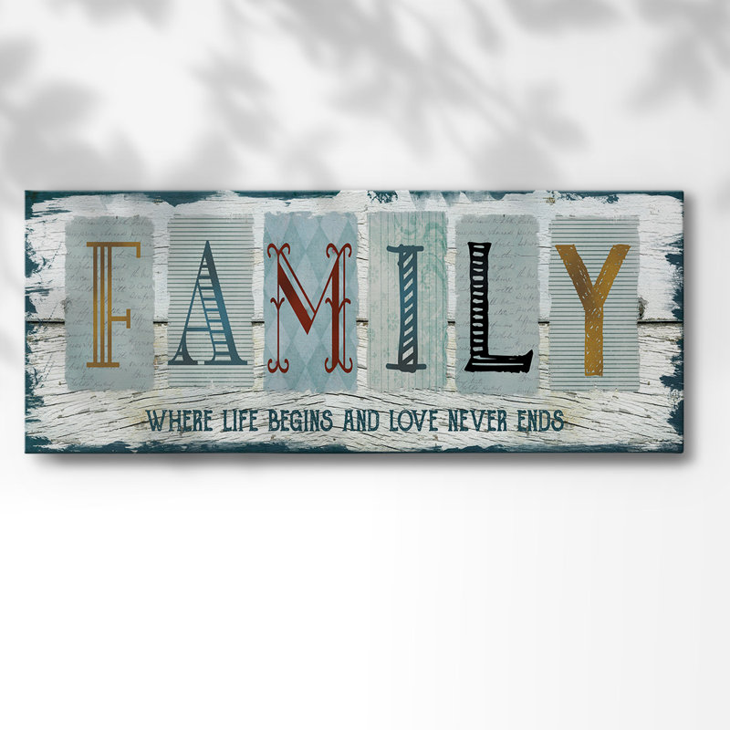 Famille où la vie, H 12 po x l 30 po x P 1,5 po