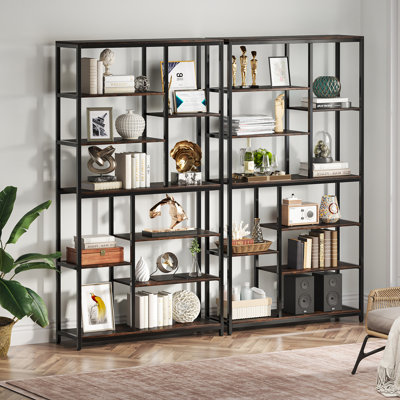 39"W X 11.8"D X 79"H Industrial Bookshelf Set Of 2, Open Shelves, Heavy-Duty Metal Frame by 17 Stories