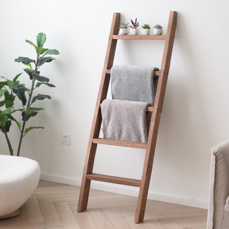 Échelle de couverture en bois 58 "avec tablettes, Brun