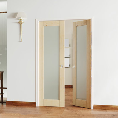 Double Pantry Doors With Frosted Glass – 1-Lite Interior MDF French Door Set With Sliver Knobs