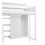 Lit mezzanine simple en bois avec plusieurs tablettes de rangement et garde-robe, blanc-592467043