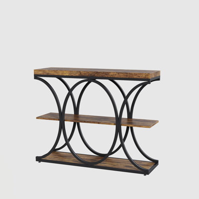 39" Industrial Entryway Table, 3-Tier Console Table Sofa Table with Hale-Circle Metal Frame,  Accent Table with Wooden Storage Shelves, for Entry, Hallway, Living Room, Foyer, Rustic Brown