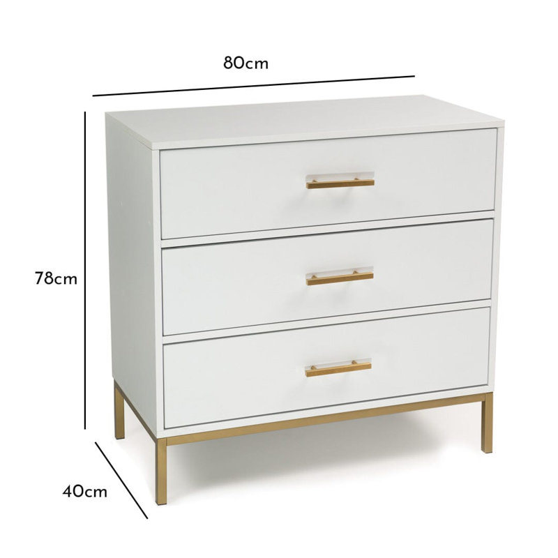 Agna 80cm W 3 - Drawer Chest of Drawers, White