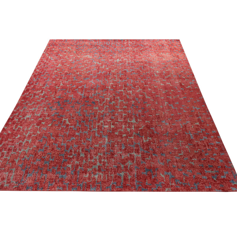 Distressed Homage Hand Knotted Wool Geometric Area Rug, Rectangle 13' x 18'