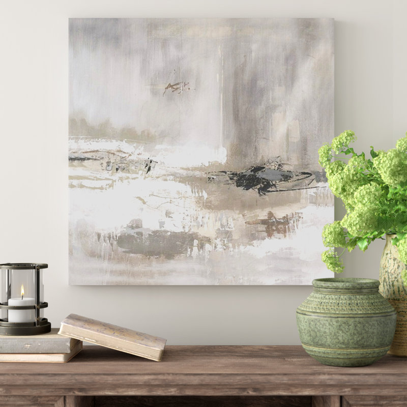 «Entre les couches», reproduction d'art en gris / blanc, H 35 po x l 35 po x p 1,5 po, Toile
