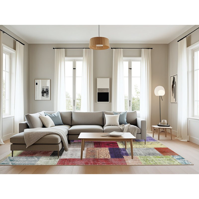 Tapis gris/rose/beige contemporain, Rectangle 8 pi x 10 pi