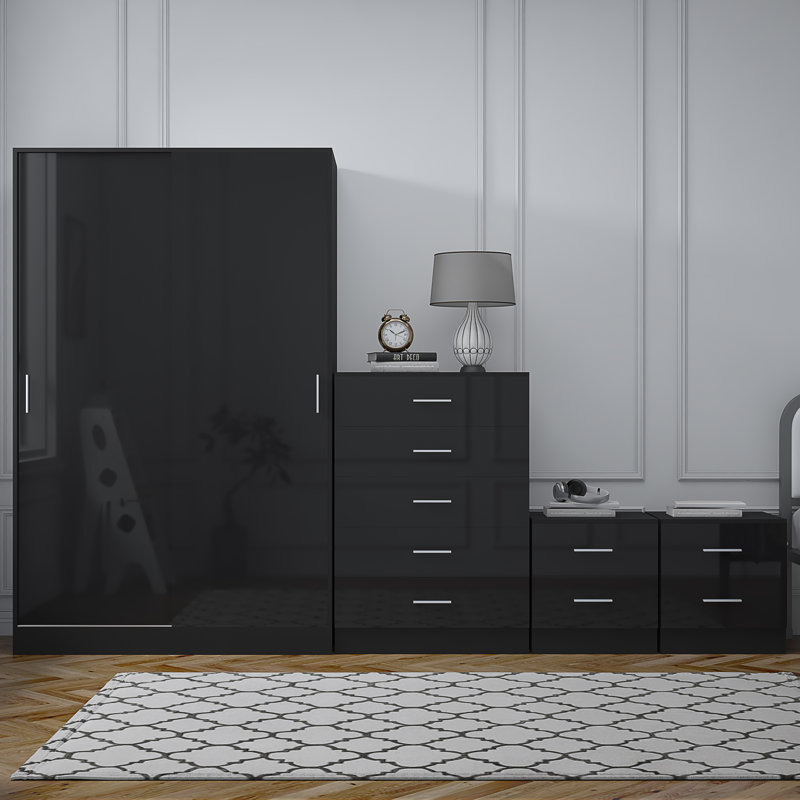 Eva Piece Bedroom Set, Black Gloss / Black Oak