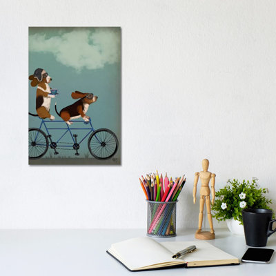 Basset Hound Tandem by Fab Funky - Wrapped Canvas Print