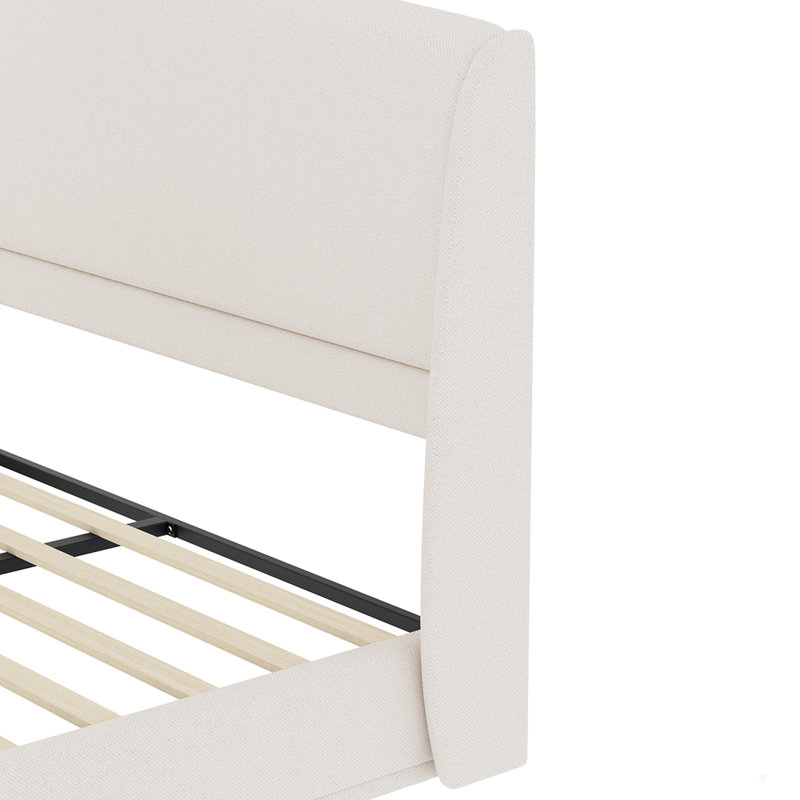 Structure de lit tapissier en lin avec tête de lit à oreilles et sans sommier tapissier, Beige