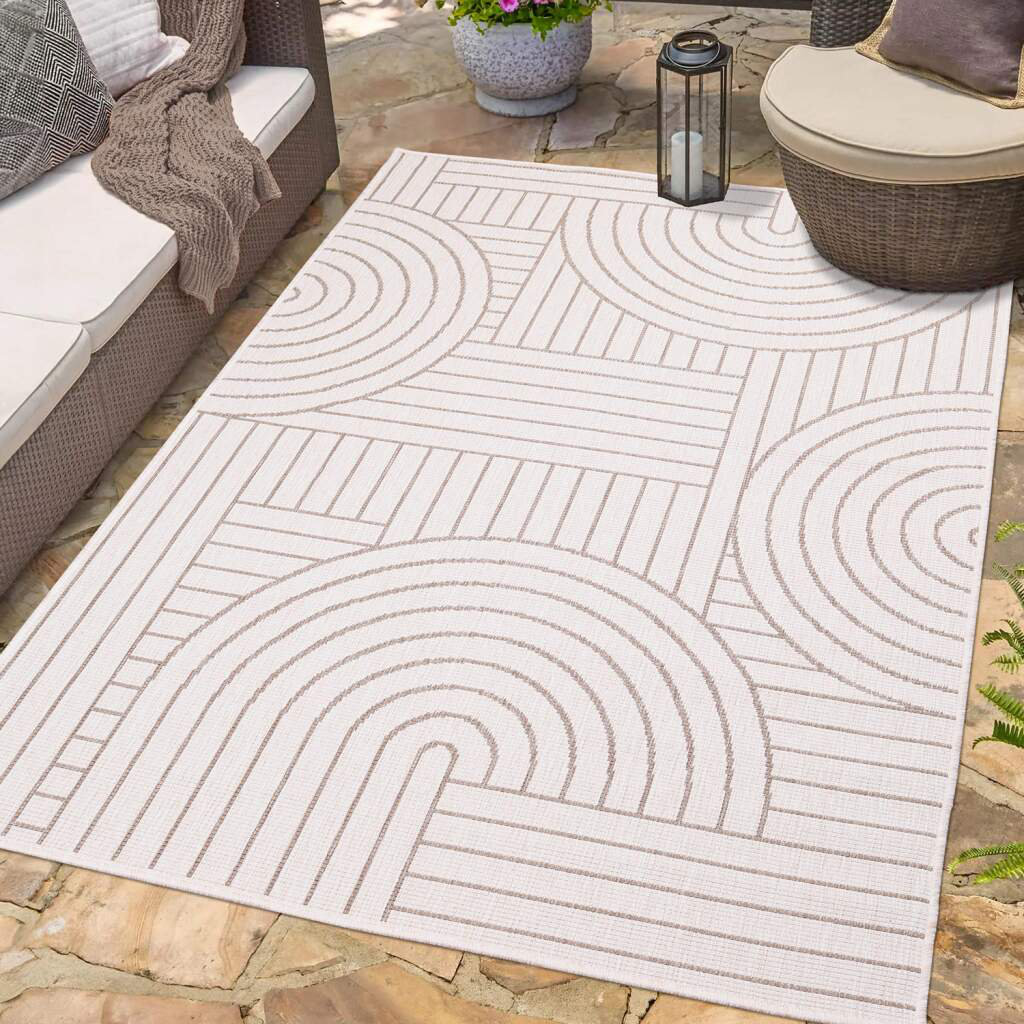 In- & Outdoor-Teppich DuoRug 5842 Beige - Creme - Wendeteppich - Geometrisches Muster - Wetterbeständig