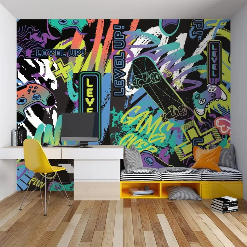 Papier peint Neon Graffiti Gaming Street Art, L 96 po x l 108 po