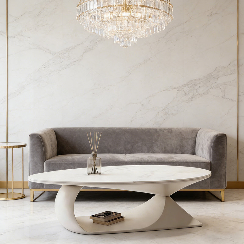 Luxury Style Rock Slab Solid Wood Coffee Table, 15.74" H x 39.37" L x 25.59" W, White
