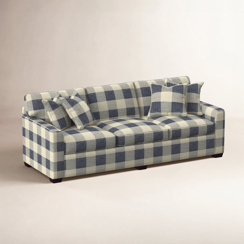 Frye 93'' Upholstered Sofa, Blue Buffalo Check; 0120-61, Honey
