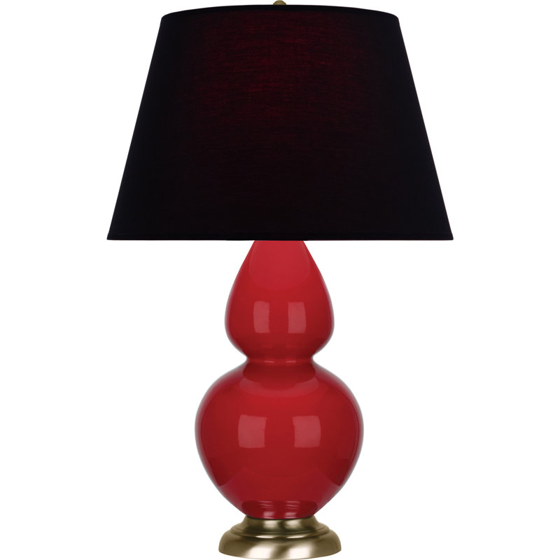 Lampe de table double gourde en céramique, Rouge rubis verni / laiton, Bleu vif / gris, Laiton