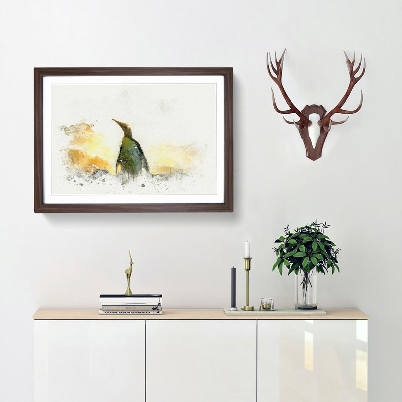 King Penguin in Abstract - Framed Print, Walnut, 50cm H x 76cm W x 2cm D