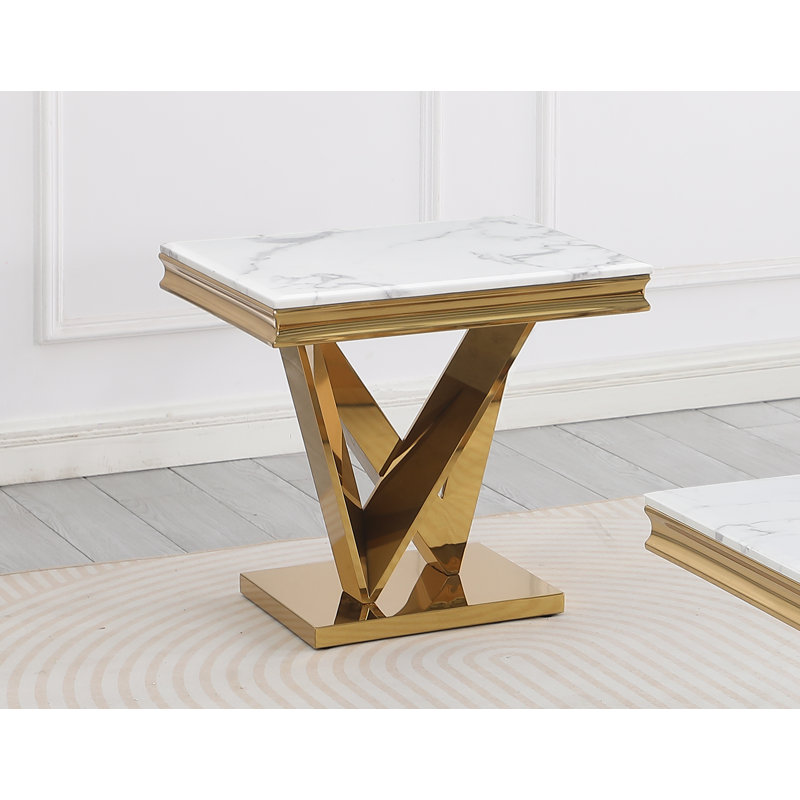  Yulianna 24" Marble End Table , Gold