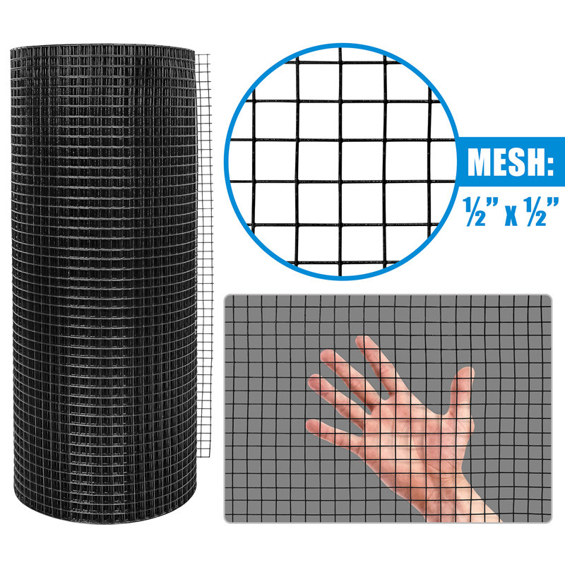 Black Vinyl Coated Metal Chicken Wire Fence, 2 ft x 5 ft