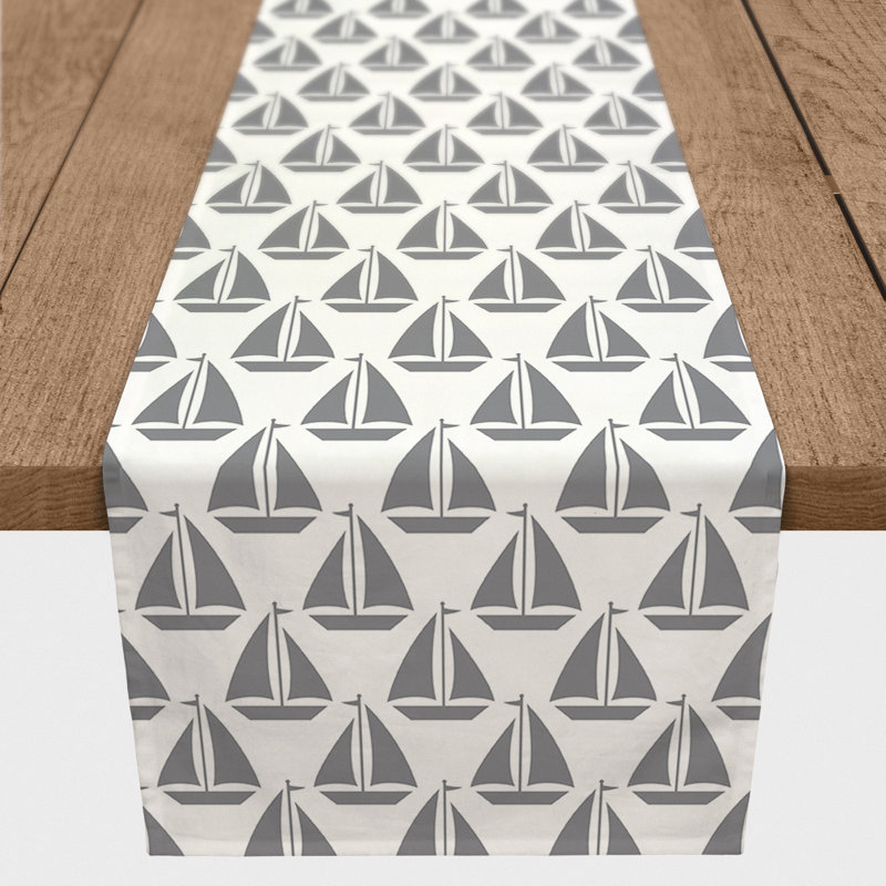 Chemin de table géométrique McKnight, L 90 po x l 16 po, Gris clair